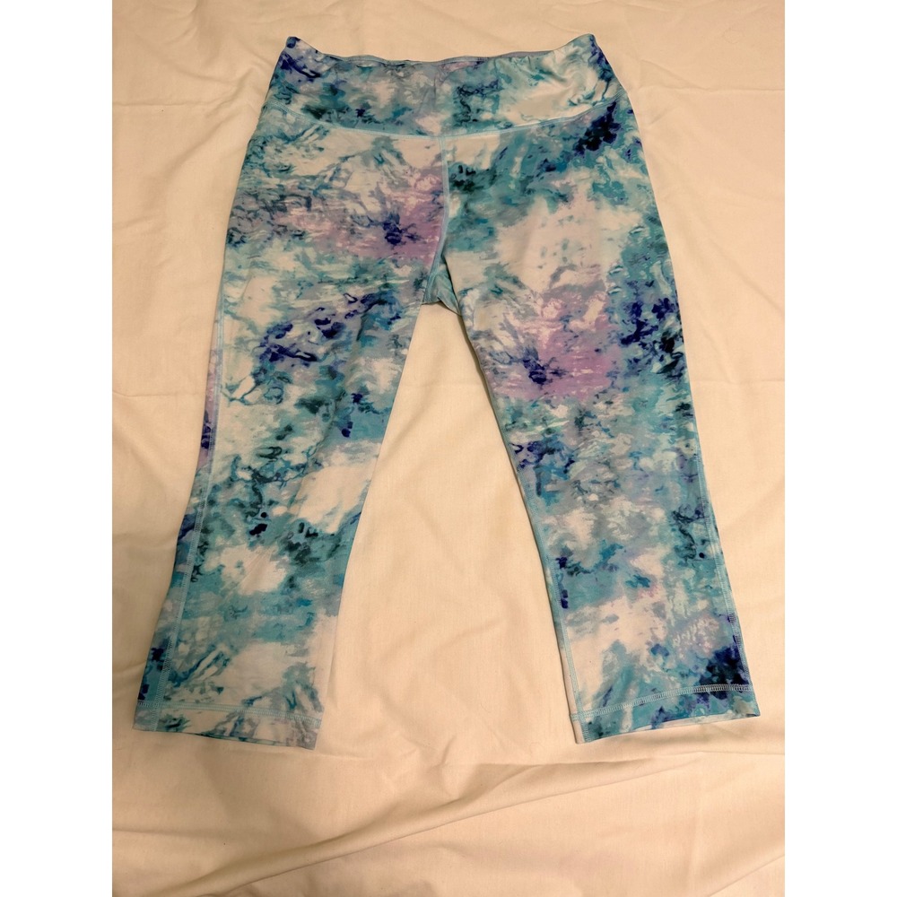 Zelos Womens XL Blue Purple Tie Dye Marble Cropped Leggings Capri Activewear